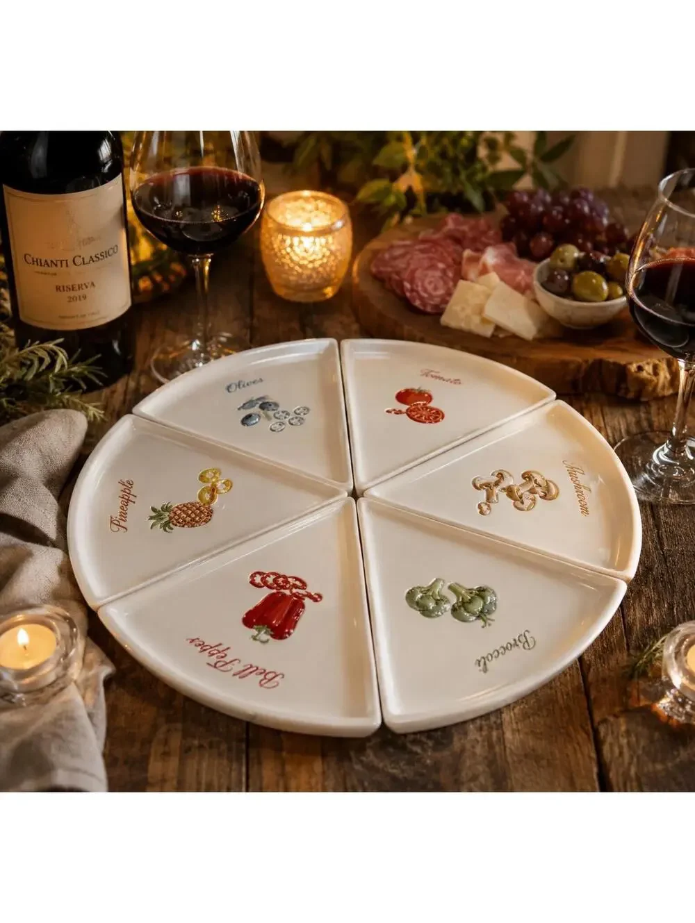 Pottery Barn Pizza Slice Plate Set of 6 Vegetable Appetizer Serving Trays